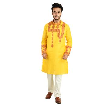 Rajveer Cotton Kurta With Sleeve & Chest Ethnic Embroideried Design 1