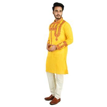 Rajveer Cotton Kurta With Sleeve & Chest Ethnic Embroideried Design 2