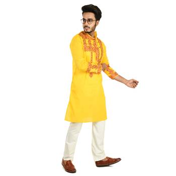 Rajveer Cotton Kurta With Sleeve & Chest Ethnic Embroideried Design 4