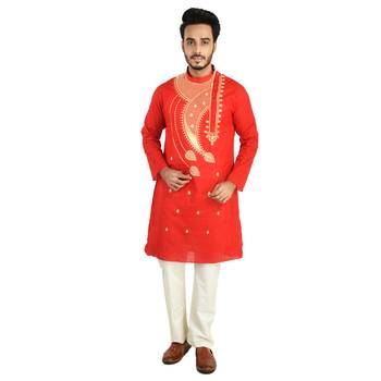 Beautiful Paan Leaf Designed Cotton Kurta  Embroideried 1