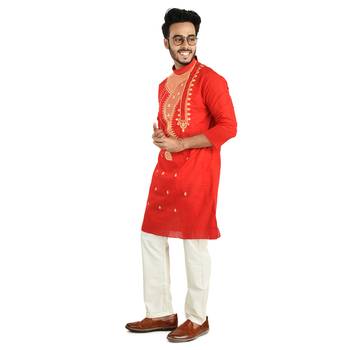 Beautiful Paan Leaf Designed Cotton Kurta  Embroideried 4