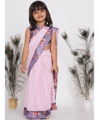Little Bansi Floral print ready to wear saree and blouse - Lavender 1