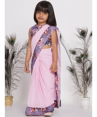 Little Bansi Floral print ready to wear saree and blouse - Lavender 4