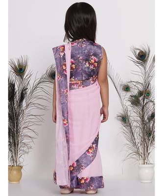 Little Bansi Floral print ready to wear saree and blouse - Lavender 5