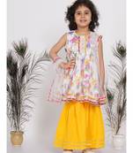 Little Bansi Floral Sequence frock kurta with Lacework and Gota sharara and lacework duppata - White & Yellow