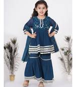 Little Bansi jaipuri Lacework and Gotta Patti work Kurta frock with Sharara and Dupatta - Nighttime Blue