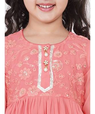 Little Bansi jaipuri Lacework and Gotta Patti work Kurta frock with Sharara and Dupatta - Coral 2