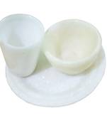 Salvus APP SOLUTIONS Handmade White Marble Plate Bowl Glass Set (Plate- 1x10 cm Bowl- 4x4 cm Glass- 5x3 cm)