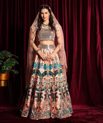 Blush Heavy Embroidered Mirror Lehenga Blouse With A Dupatta 1