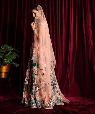 Blush Heavy Embroidered Mirror Lehenga Blouse With A Dupatta 2