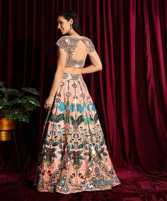 Blush Heavy Embroidered Mirror Lehenga Blouse With A Dupatta 3