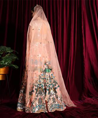 Blush Heavy Embroidered Mirror Lehenga Blouse With A Dupatta 4