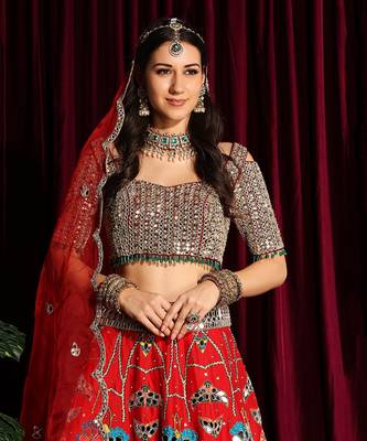 Red Heavy Embroidered Lehenga Blouse With A Dupatta 2