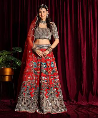 Red Heavy Embroidered Lehenga Blouse With A Dupatta 1