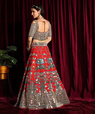 Red Heavy Embroidered Lehenga Blouse With A Dupatta 4