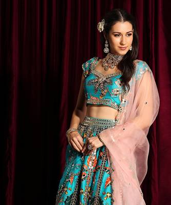 Turquoise Heavy Embroidered Lehenga Blouse With A Dupatta 2