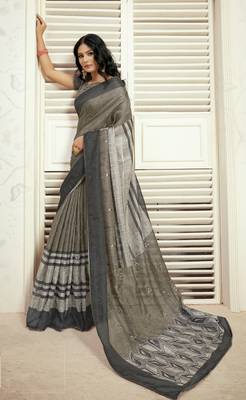 Rust printed cotton silk saree with blouse 1