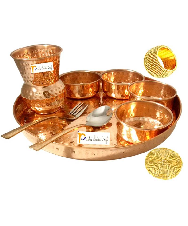 Pure Copper Dinner Thali Set Serveware & Dinnerware Hammered