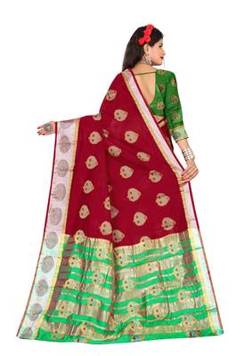 Dark maroon woven pure cotton saree with blouse 2