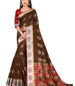 Brown woven pure cotton saree with blouse