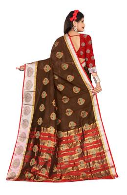 Brown woven pure cotton saree with blouse 2