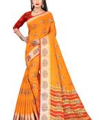 Orange woven pure cotton saree with blouse