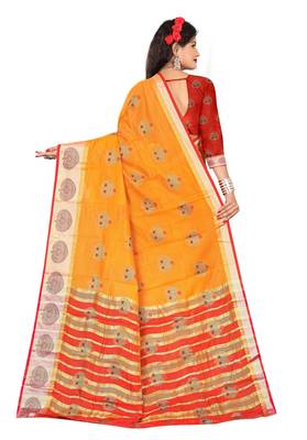 Orange woven pure cotton saree with blouse 2