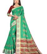 Light green woven pure cotton saree with blouse