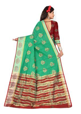 Light green woven pure cotton saree with blouse 2