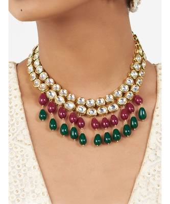 Multi Color Kundan Polki Necklace  with Hydro Rubies and Emerald Drops 1