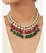 Multi Color Kundan Polki Necklace  with Hydro Rubies and Emerald Drops