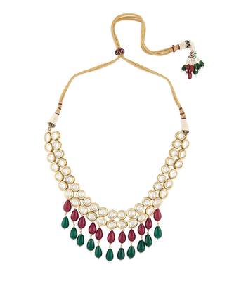 Multi Color Kundan Polki Necklace  with Hydro Rubies and Emerald Drops 2