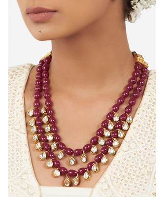 Red and Gold Kundan Polki Necklace  with Hydro Polkis and Ruby Drops 1
