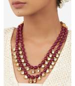 Red and Gold Kundan Polki Necklace  with Hydro Polkis and Ruby Drops