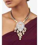 Multi Color Brass Hasli Necklace  with Shell Pearls and Hydro Polkis