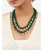 Gold Kundan Polki Necklace  with Hydro Green Onyx Drops