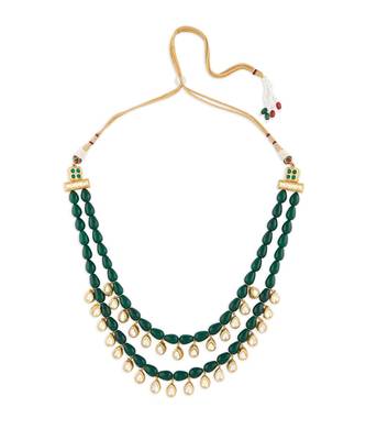 Gold Kundan Polki Necklace  with Hydro Green Onyx Drops 2
