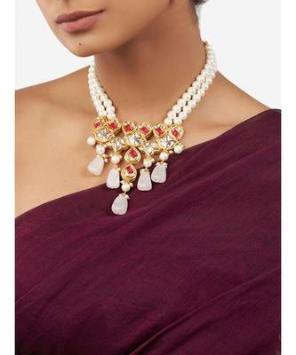 Multi Color Shell Pearl Necklace  with Hydro Polkis, Rubies and Emeralds 1