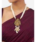 Gold Goddess Laxmi Pendant Necklace with Shell Pearl Strings and Pearl Drops