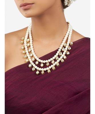 Gold Plated and Off White Shell Pearl Necklace  with Hydro Polkis 1