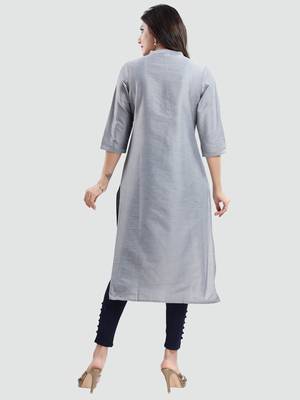 Grey printed cotton silk long-kurtis 3