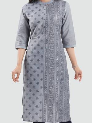 Grey printed cotton silk long-kurtis 4