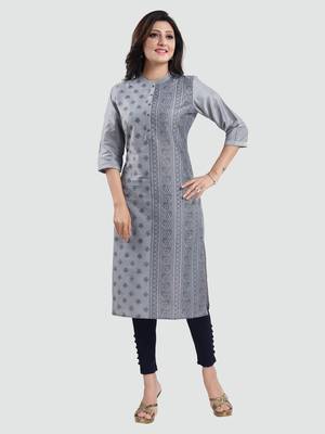 Grey printed cotton silk long-kurtis 5