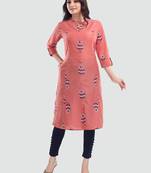 Peach printed cotton long-kurtis