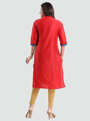 Red printed cotton silk long-kurtis 3