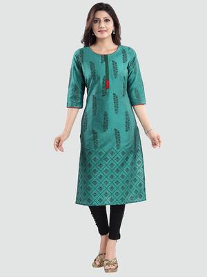 Green printed cotton silk long-kurtis 1