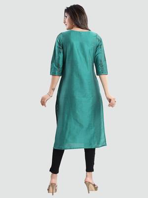 Green printed cotton silk long-kurtis 3