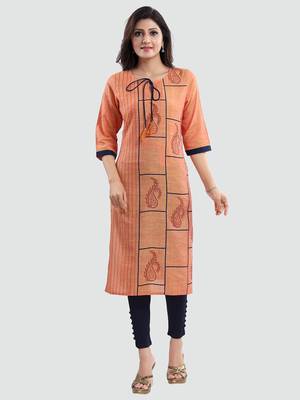 Mustard printed cotton silk long-kurtis 1