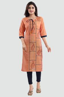 Mustard printed cotton silk long-kurtis