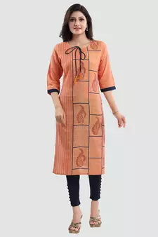 Mustard printed cotton silk long-kurtis